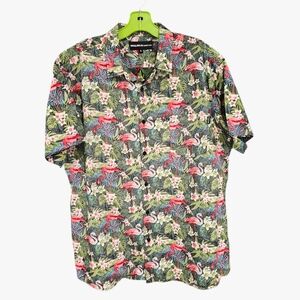 MOLOKAI Surf Co. Floral Tropical Flamingo Print Hawaiian SS Button Down Shirt XL